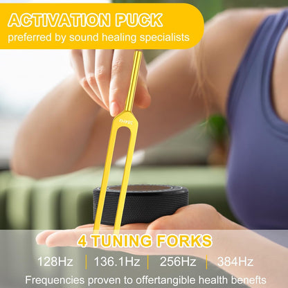 Tuning Forks for Healing Set – Includes 128Hz, 136Hz, 256Hz, 384Hz & Activator, Portable in Red Leather Pouch – Medical Grade Sound Healing Instruments for Chakra, Yoga, and Meditation