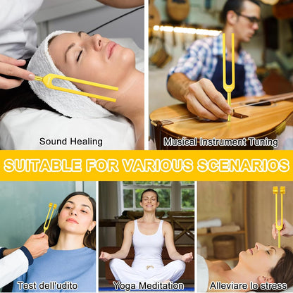 Tuning Forks for Healing Set – Includes 128Hz, 136Hz, 256Hz, 384Hz & Activator, Portable in Red Leather Pouch – Medical Grade Sound Healing Instruments for Chakra, Yoga, and Meditation