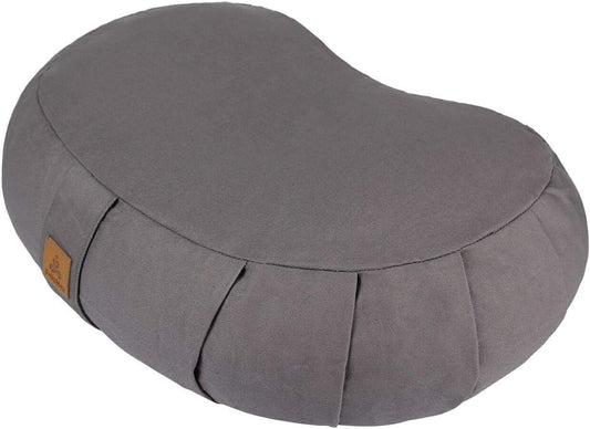 Crescent Zafu Meditation Pillow, D=17" W=11" H=5.5" Zabuton Yoga Bolster, Meditation Cushion, Floor Pouf Yoga Pillow Zippered Organic Cotton Cover Natural Buckwheat kneeling pillow - Large