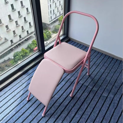 Yoga Auxiliary Chair Iyengar Yoga Chair Foldable Balance Training,with Lumbar Support 300lbs Capacity,Pink-Waist Drag Yoga Chair