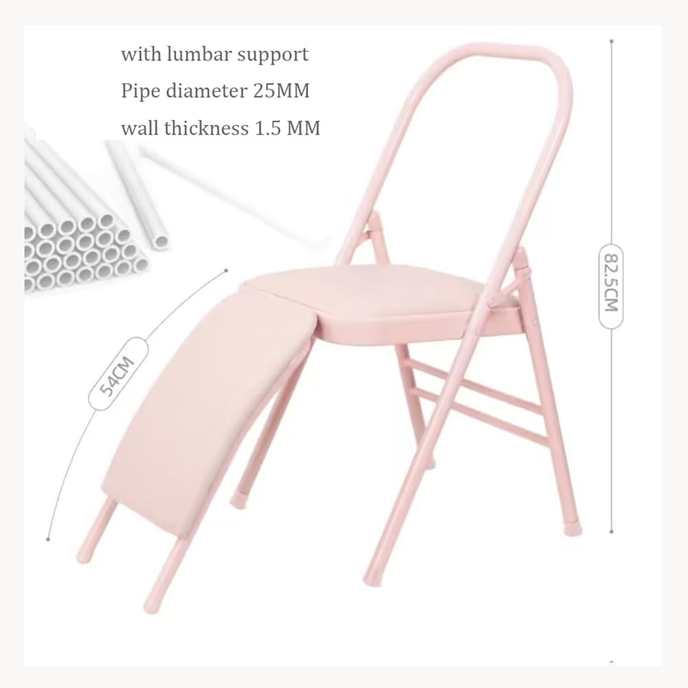 Yoga Auxiliary Chair Iyengar Yoga Chair Foldable Balance Training,with Lumbar Support 300lbs Capacity,Pink-Waist Drag Yoga Chair