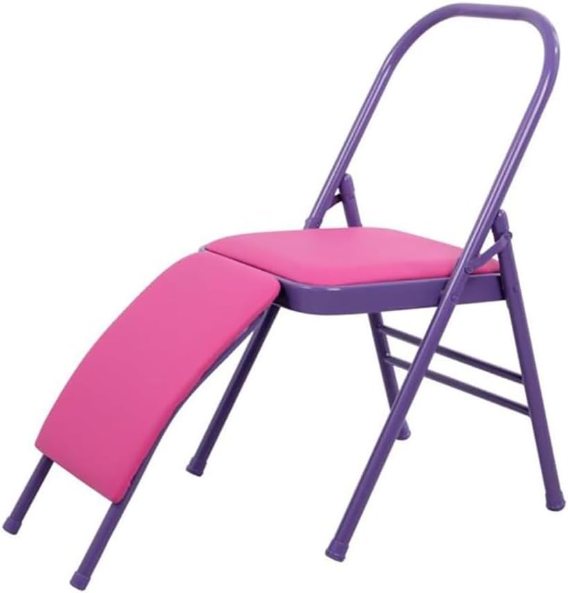 Yoga Auxiliary Chair Iyengar Yoga Chair Foldable Balance Training,with Lumbar Support 300lbs Capacity,Pink-Waist Drag Yoga Chair