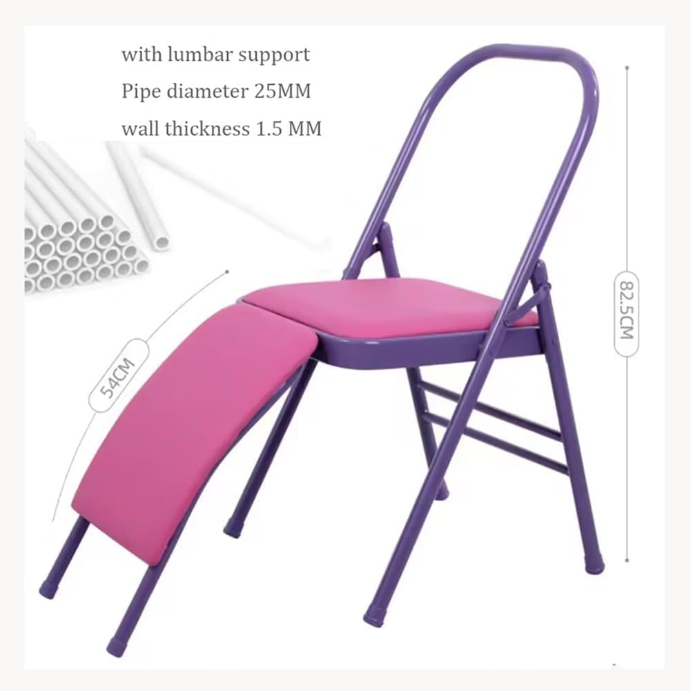 Yoga Auxiliary Chair Iyengar Yoga Chair Foldable Balance Training,with Lumbar Support 300lbs Capacity,Pink-Waist Drag Yoga Chair