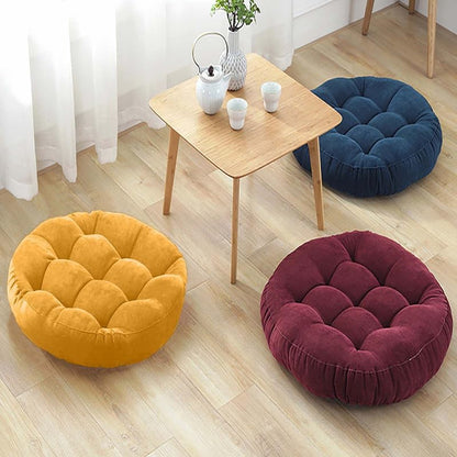 Yellow Set of 2 Round Meditation Floor Pillow Cushions for Adults