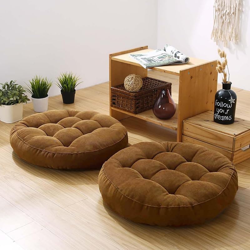 Yellow Set of 2 Round Meditation Floor Pillow Cushions for Adults