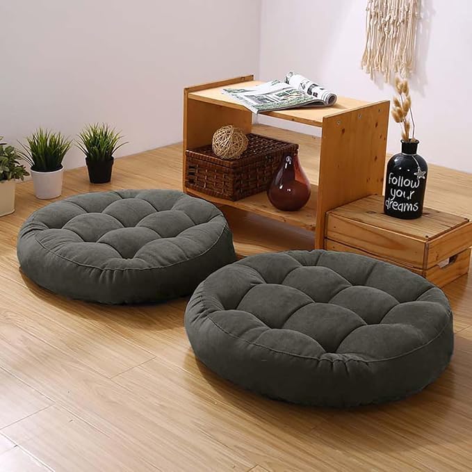 Yellow Set of 2 Round Meditation Floor Pillow Cushions for Adults