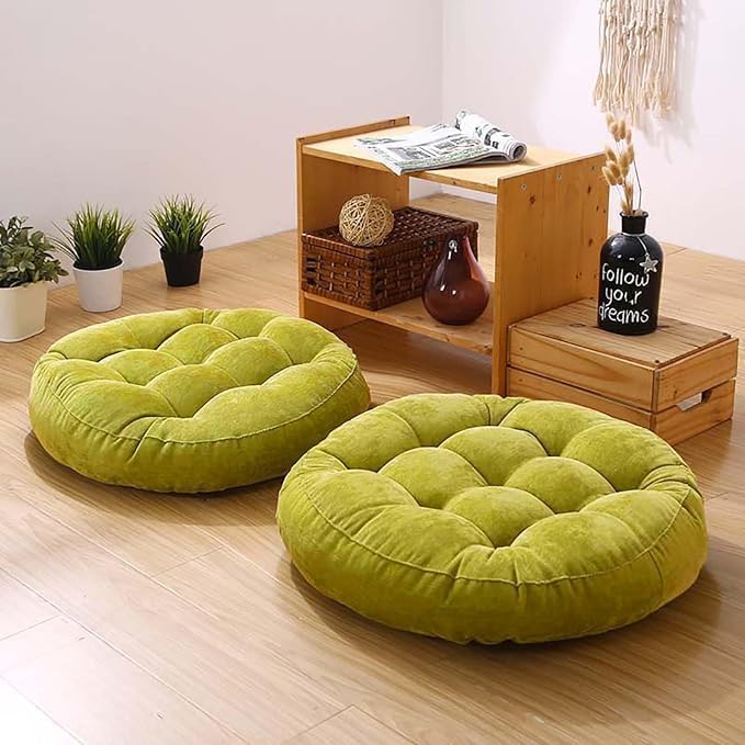 Yellow Set of 2 Round Meditation Floor Pillow Cushions for Adults