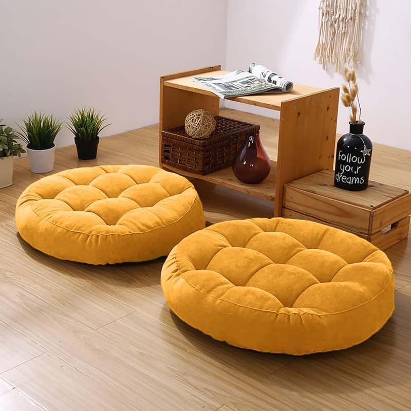 Yellow Set of 2 Round Meditation Floor Pillow Cushions for Adults