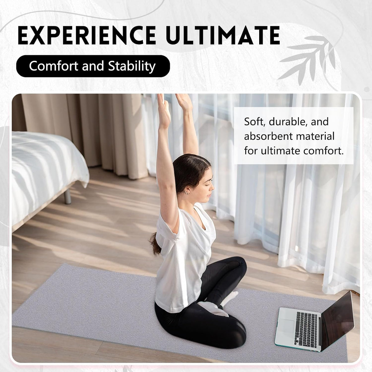 4 Pack 72 x 24 Inch Non Slip Microfiber Yoga Mat Towels, Light Grey
