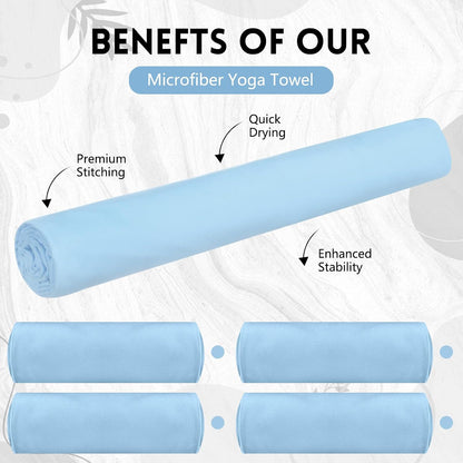 4 Pack 72 x 24 Inch Non Slip Microfiber Yoga Mat Towels, Light Grey