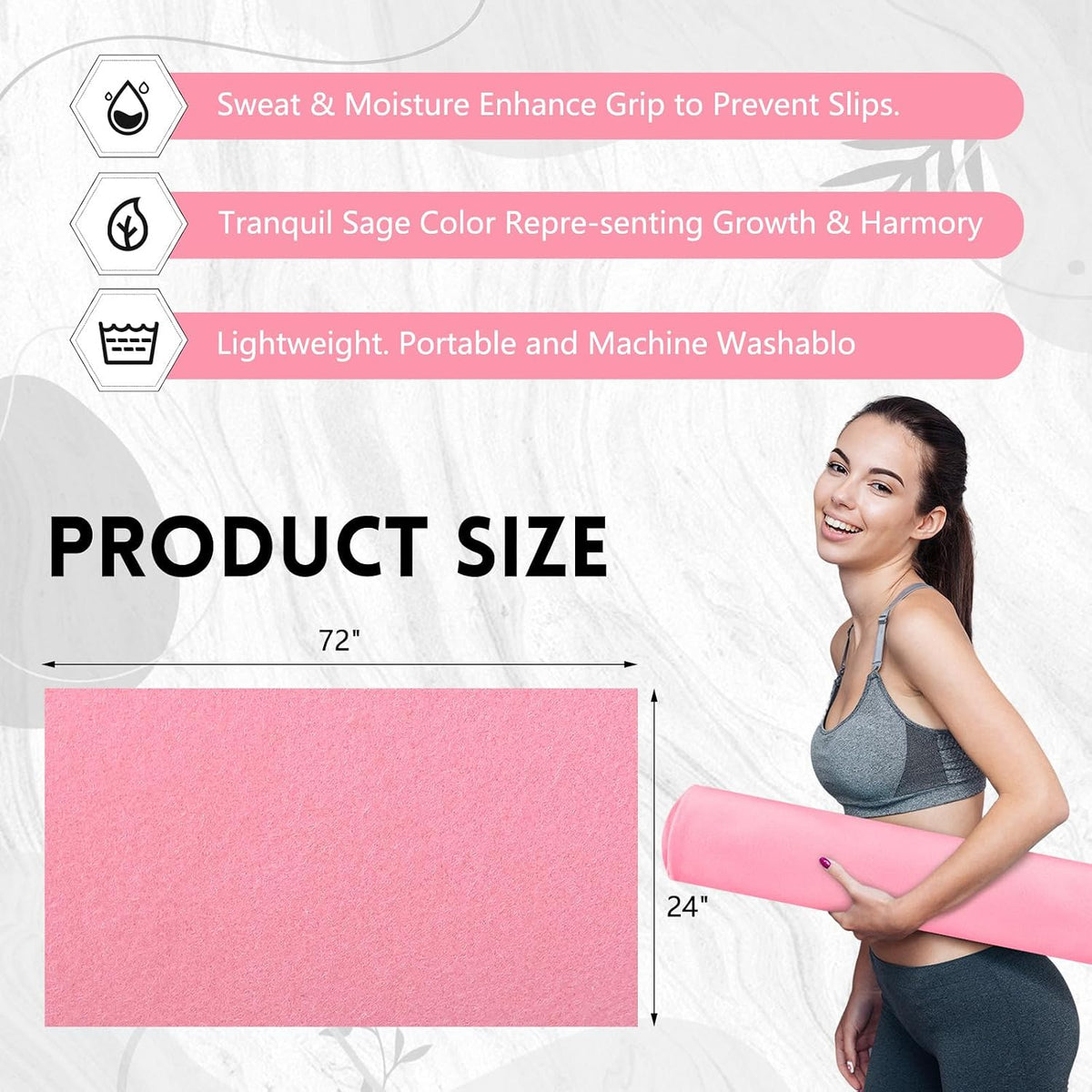 4 Pack 72 x 24 Inch Non Slip Microfiber Yoga Mat Towels, Light Grey