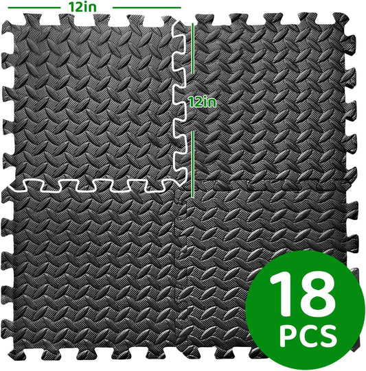 3x6 Feet Interlocking Foam Floor Mats (18-Pack) - 0.4"（10mm Thick Gym Mats for Home Workouts, Exercise & Play - Puzzle Tiles for Home Gym, Yoga, Kids Area.
