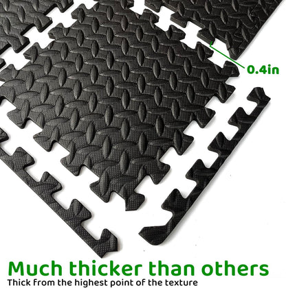3x6 Feet Interlocking Foam Floor Mats (18-Pack) - 0.4"（10mm Thick Gym Mats for Home Workouts, Exercise & Play - Puzzle Tiles for Home Gym, Yoga, Kids Area.