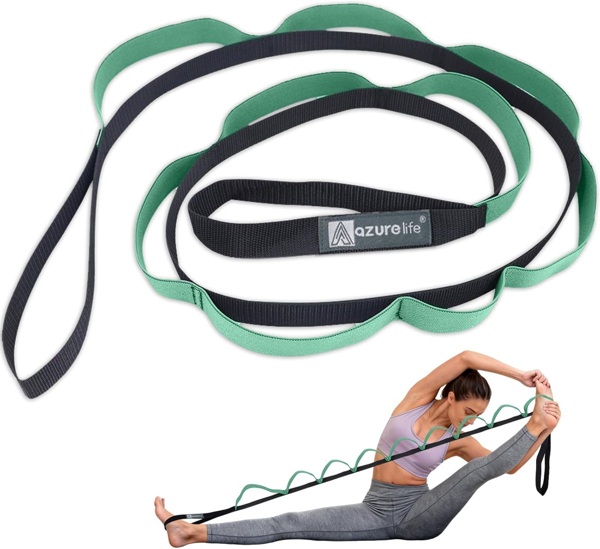 Half-Elastic Stretch Straps with 11 Loops, Stretching Strap for Physical Therapy, Multi-Loop Yoga Strap Fitness Exercise Strap for Yoga, Pilates, Dance, Flexibility&Exercise