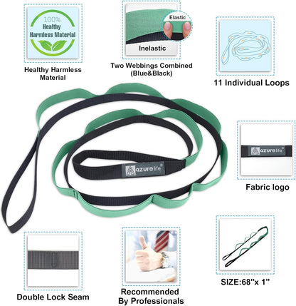 Half-Elastic Stretch Straps with 11 Loops, Stretching Strap for Physical Therapy, Multi-Loop Yoga Strap Fitness Exercise Strap for Yoga, Pilates, Dance, Flexibility&Exercise
