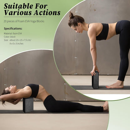 20 Pcs Foam EVA Yoga Blocks Lightweight Non-slip Supportive Foam Blocks Yoga Prop Accessories for Pilates, Stretching and Meditation, Men and Women Yogi