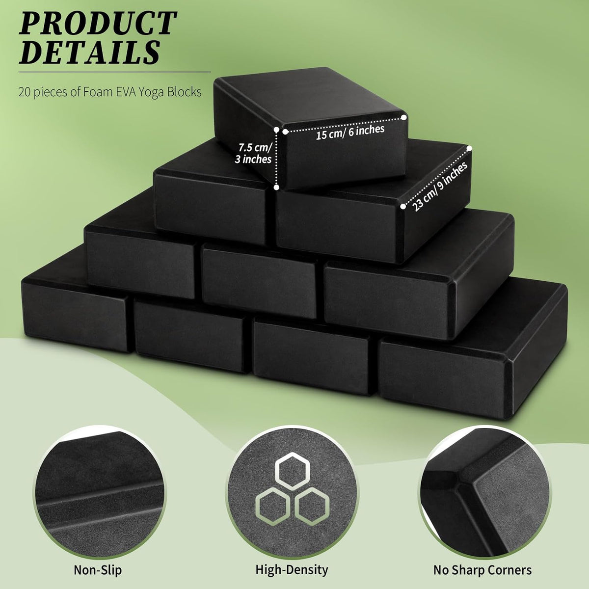 20 Pcs Foam EVA Yoga Blocks Lightweight Non-slip Supportive Foam Blocks Yoga Prop Accessories for Pilates, Stretching and Meditation, Men and Women Yogi