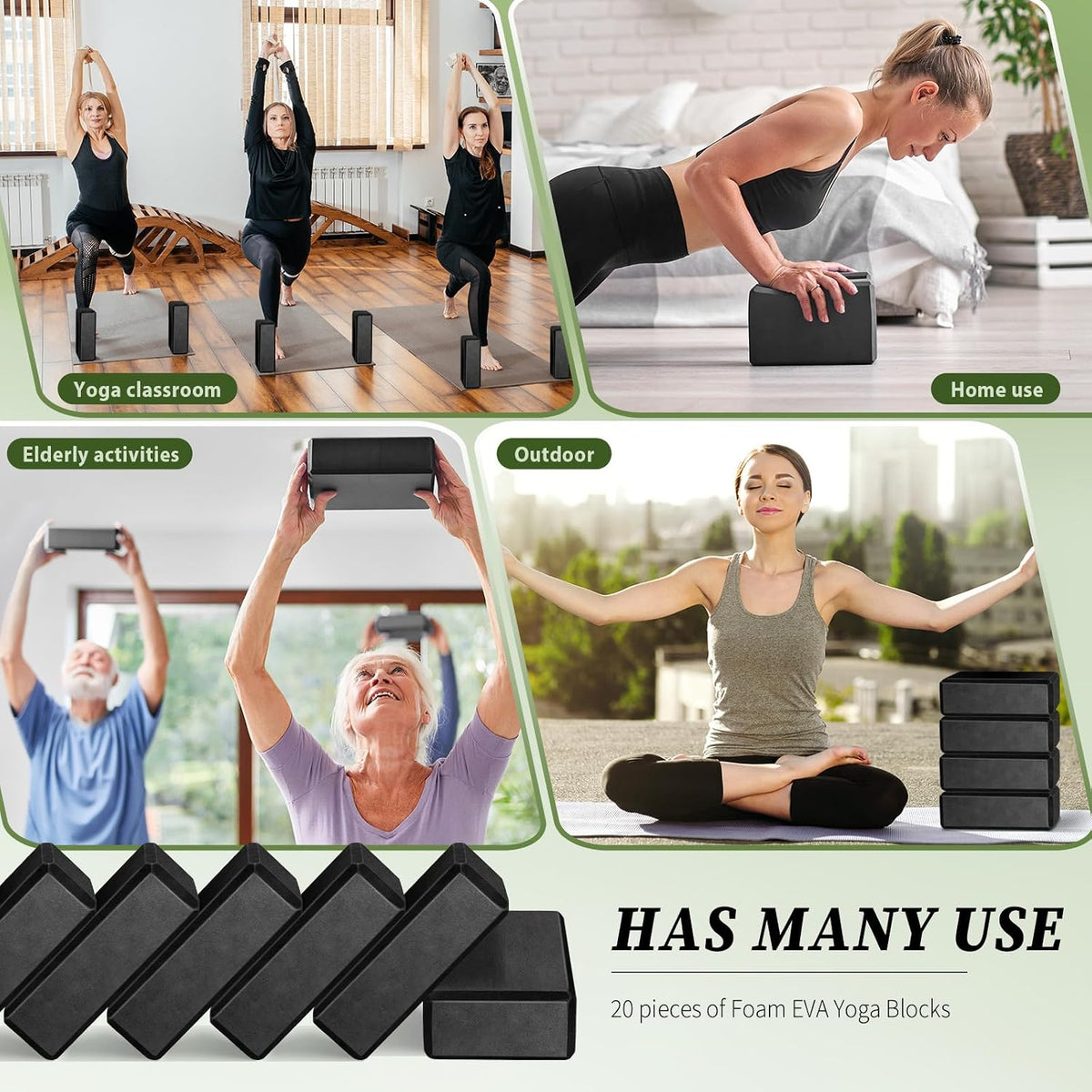 20 Pcs Foam EVA Yoga Blocks Lightweight Non-slip Supportive Foam Blocks Yoga Prop Accessories for Pilates, Stretching and Meditation, Men and Women Yogi