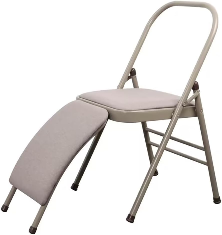 Yoga Auxiliary Chair Iyengar Foldable Backless Yoga Chair Portable Folding Yoga Chair with Non-Slip Feet Covers for Flexibility and Strength Training,Beige