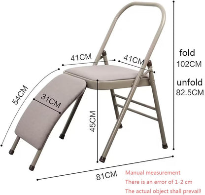 Yoga Auxiliary Chair Iyengar Foldable Backless Yoga Chair Portable Folding Yoga Chair with Non-Slip Feet Covers for Flexibility and Strength Training,Beige