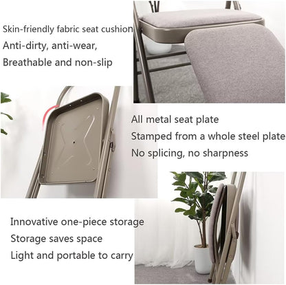 Yoga Auxiliary Chair Iyengar Foldable Backless Yoga Chair Portable Folding Yoga Chair with Non-Slip Feet Covers for Flexibility and Strength Training,Beige
