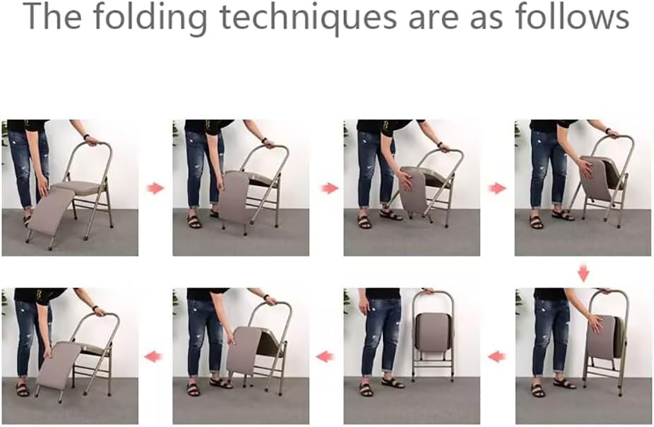Yoga Auxiliary Chair Iyengar Foldable Backless Yoga Chair Portable Folding Yoga Chair with Non-Slip Feet Covers for Flexibility and Strength Training,Beige