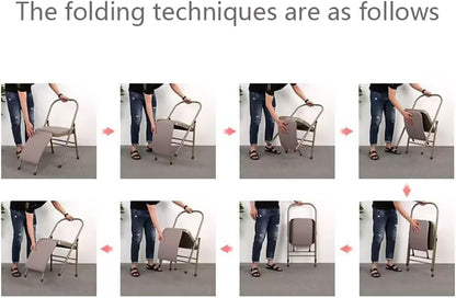 Yoga Auxiliary Chair Iyengar Foldable Backless Yoga Chair Portable Folding Yoga Chair with Non-Slip Feet Covers for Flexibility and Strength Training,Beige