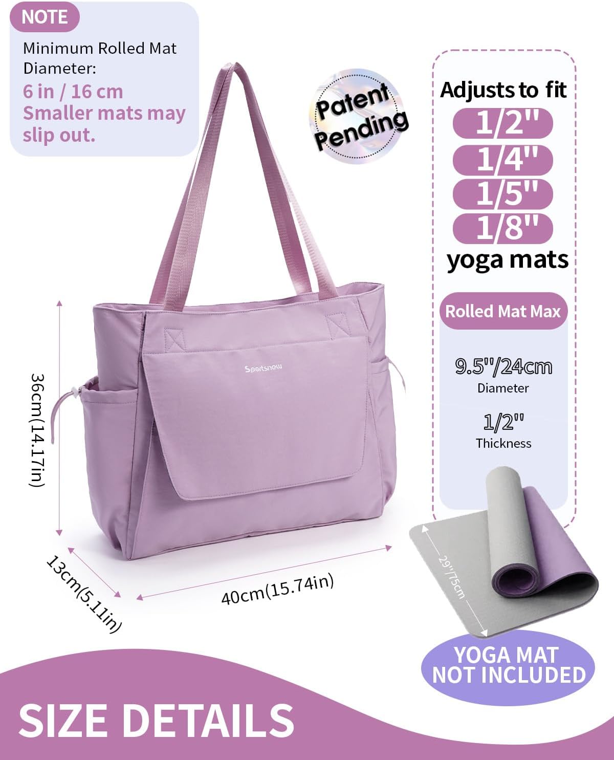 Yoga Mat Bag Waterproof Tote Gym Bag Mat Carrier W/Wet Pocket