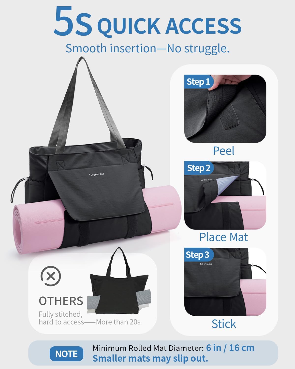 Yoga Mat Bag Waterproof Tote Gym Bag Mat Carrier W/Wet Pocket