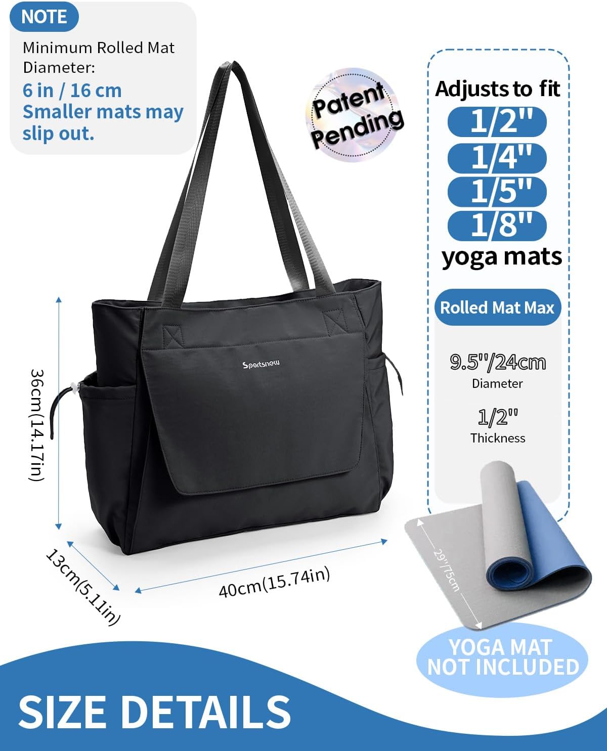 Yoga Mat Bag Waterproof Tote Gym Bag Mat Carrier W/Wet Pocket