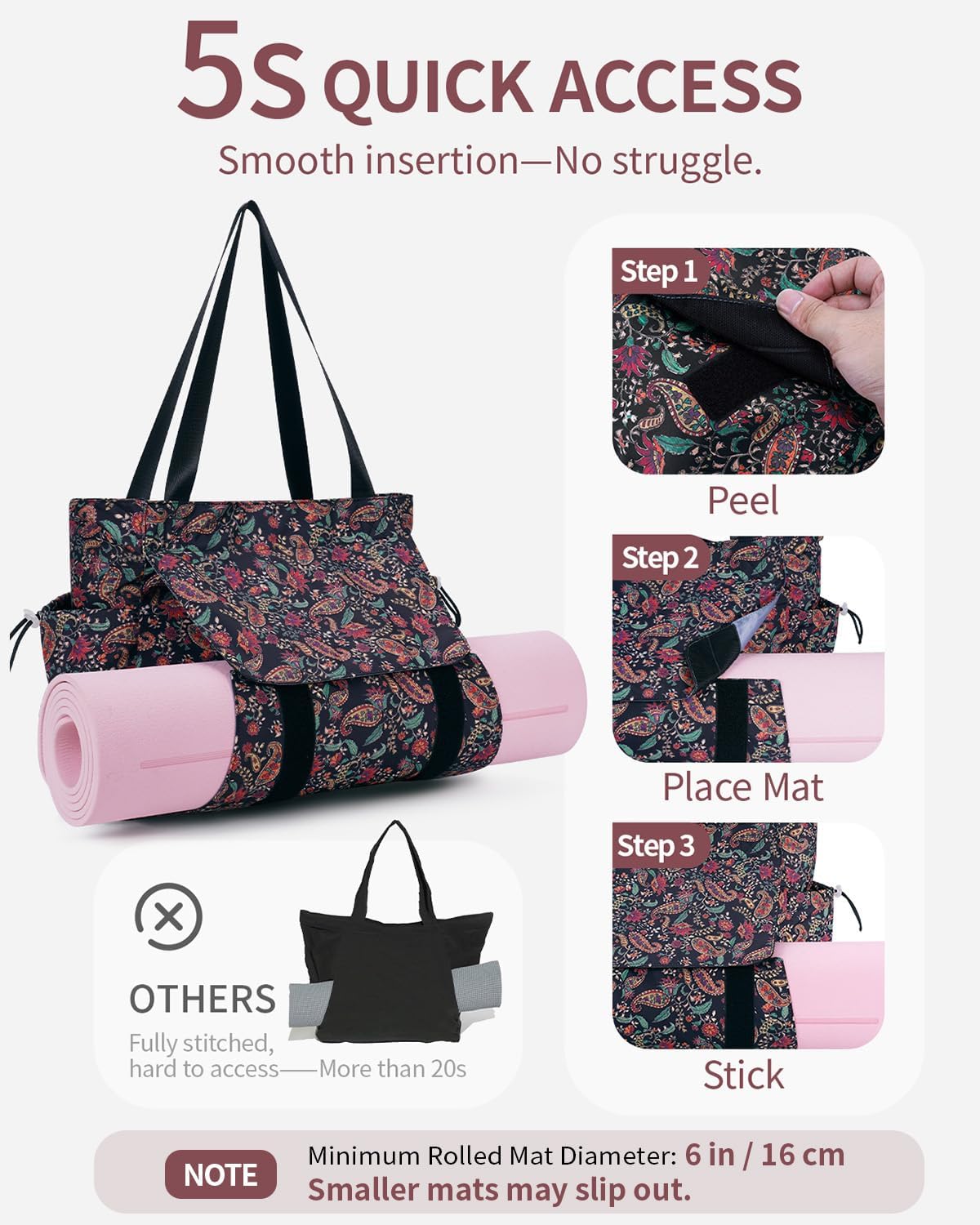 Yoga Mat Bag Waterproof Tote Gym Bag Mat Carrier W/Wet Pocket