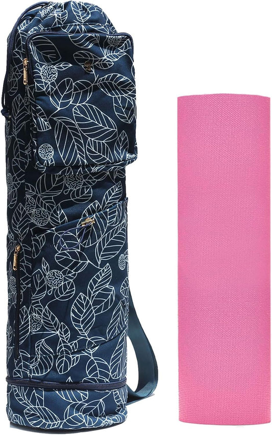 Yoga Mat Bag with Multi Pockets Drawstring Yoga Mat Carrier Pilates Exercise Multi-Functional Storage Bag