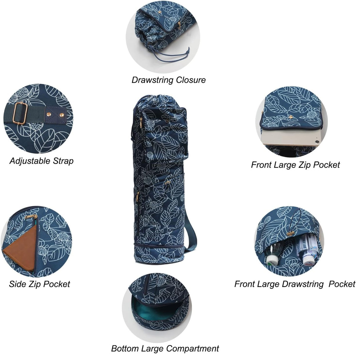 Yoga Mat Bag with Multi Pockets Drawstring Yoga Mat Carrier Pilates Exercise Multi-Functional Storage Bag