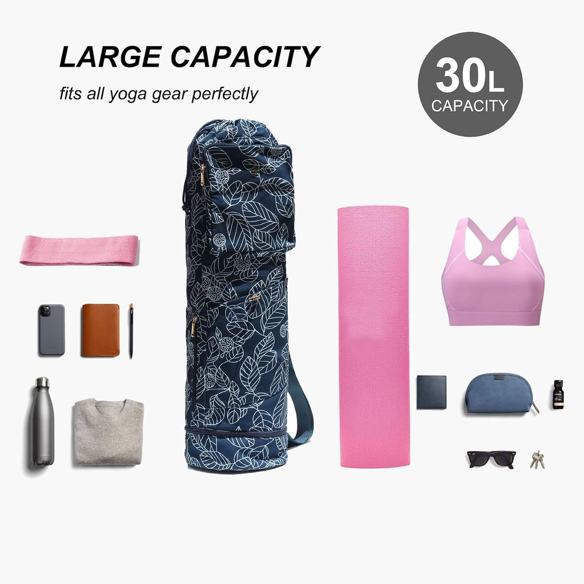 Yoga Mat Bag with Multi Pockets Drawstring Yoga Mat Carrier Pilates Exercise Multi-Functional Storage Bag
