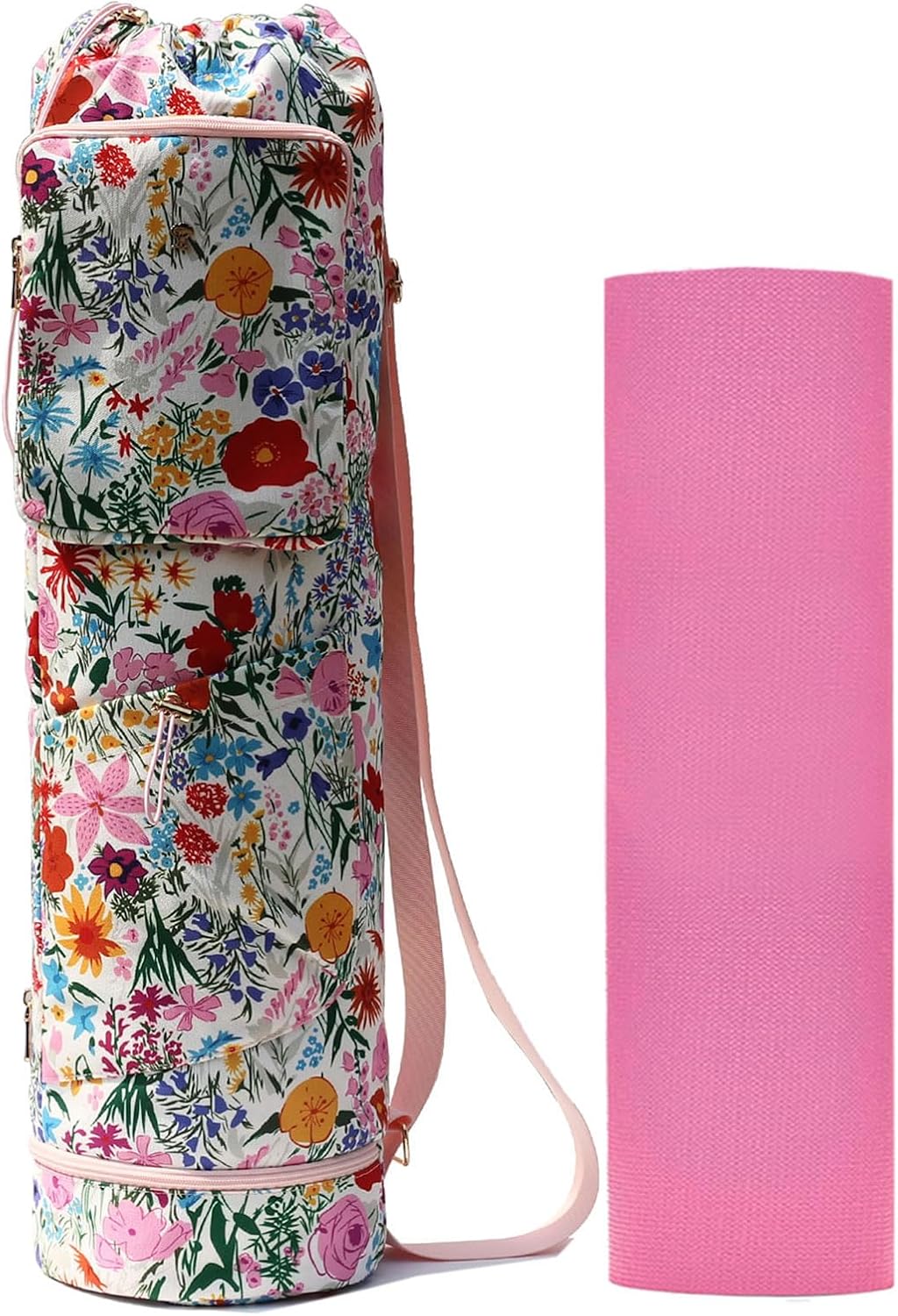 Yoga Mat Bag with Multi Pockets Drawstring Yoga Mat Carrier Pilates Exercise Multi-Functional Storage Bag