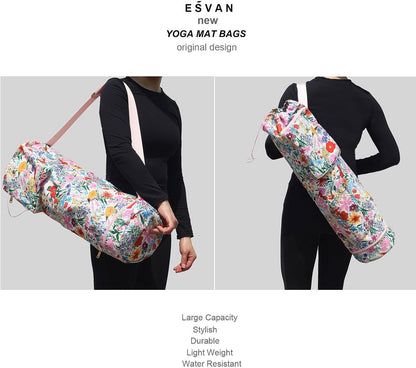 Yoga Mat Bag with Multi Pockets Drawstring Yoga Mat Carrier Pilates Exercise Multi-Functional Storage Bag