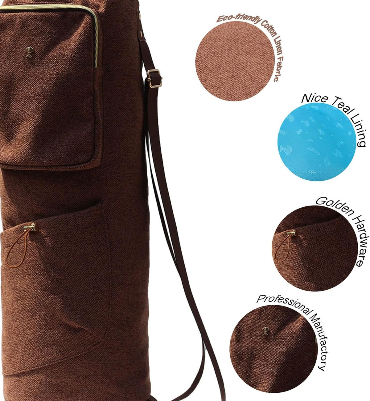 Yoga Mat Bag with Multi Pockets Drawstring Yoga Mat Carrier Pilates Exercise Multi-Functional Storage Bag