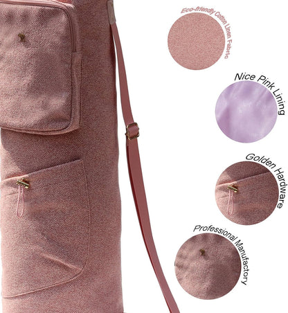 Yoga Mat Bag with Multi Pockets Drawstring Yoga Mat Carrier Pilates Exercise Multi-Functional Storage Bag