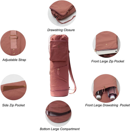 Yoga Mat Bag with Multi Pockets Drawstring Yoga Mat Carrier Pilates Exercise Multi-Functional Storage Bag