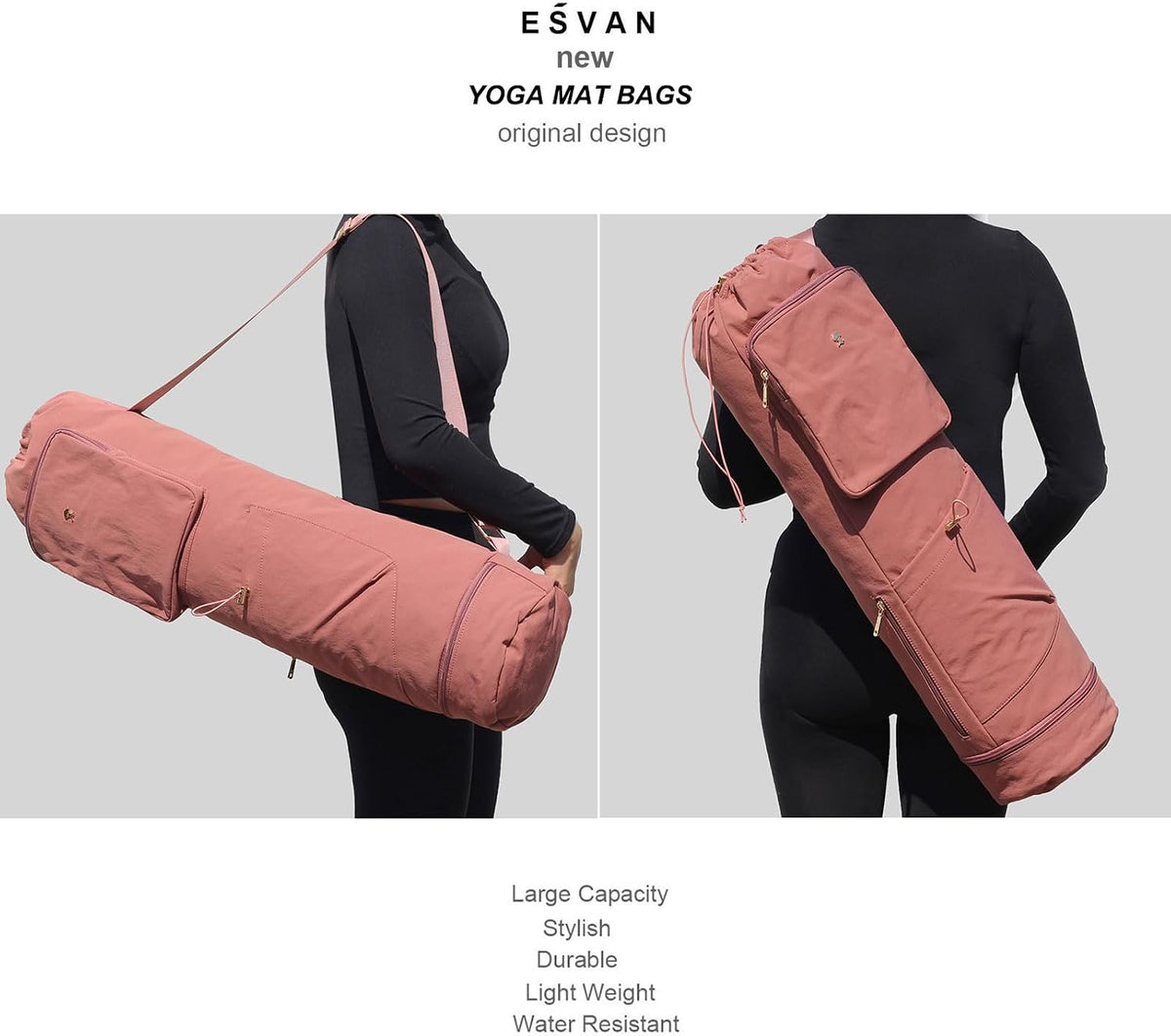 Yoga Mat Bag with Multi Pockets Drawstring Yoga Mat Carrier Pilates Exercise Multi-Functional Storage Bag
