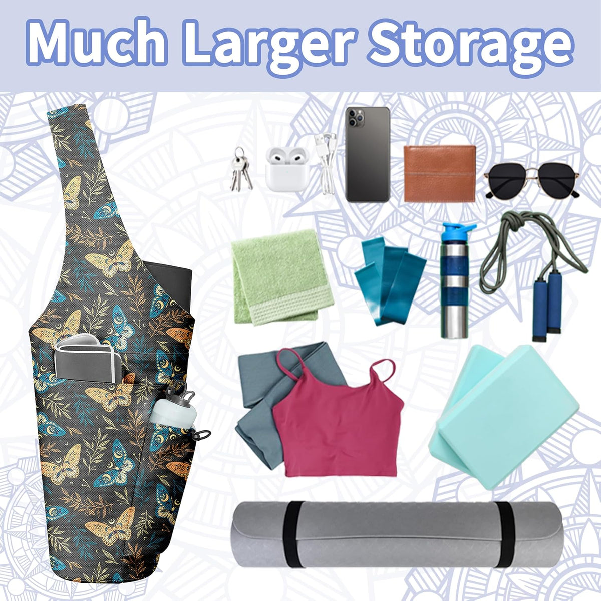 Yoga Bag for Women, Large Yoga Mat Bag Tote Carrier with Wet Dry Pocket