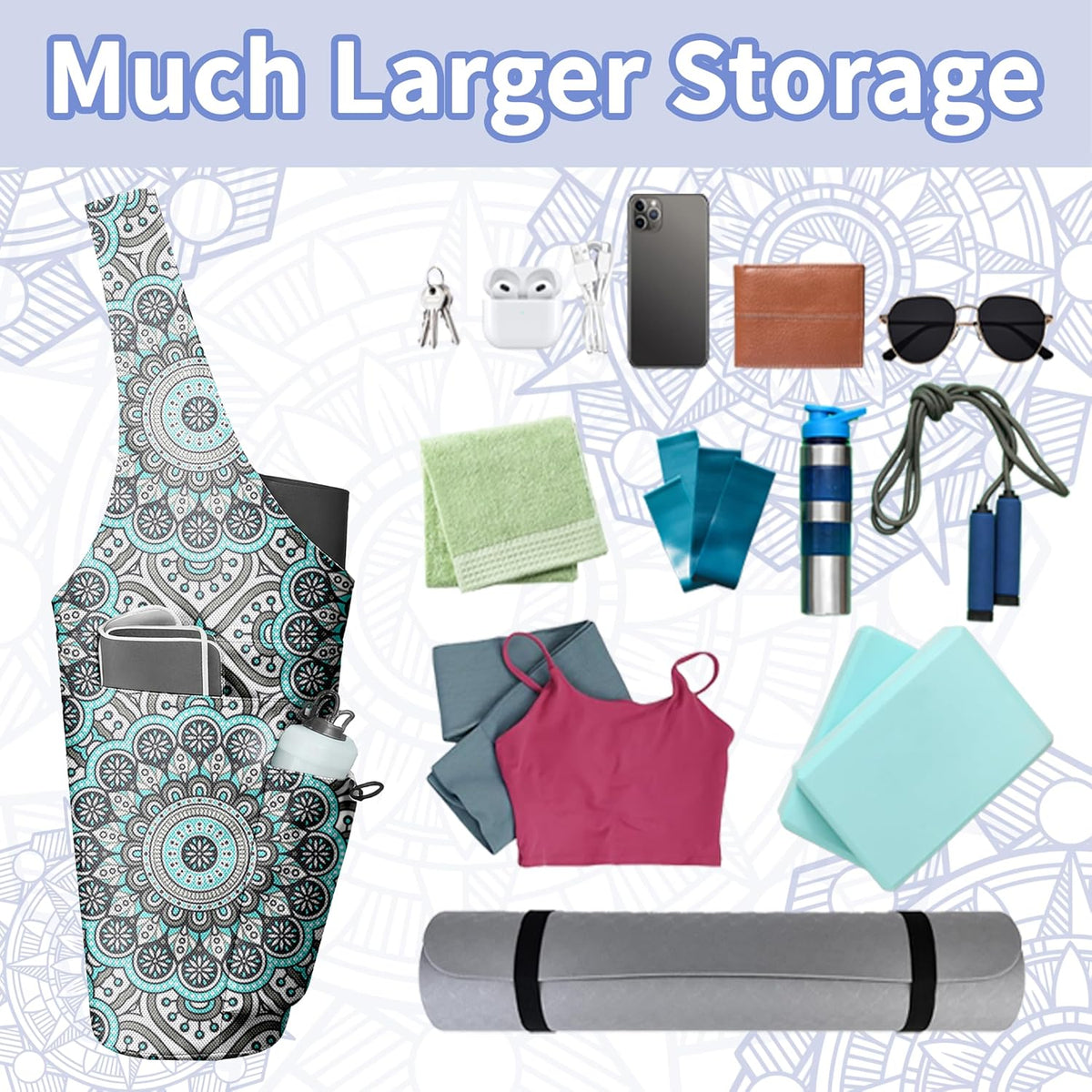 Yoga Bag for Women, Large Yoga Mat Bag Tote Carrier with Wet Dry Pocket