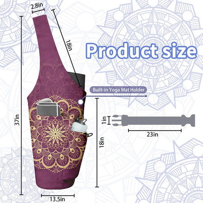 Yoga Bag for Women, Large Yoga Mat Bag Tote Carrier with Wet Dry Pocket