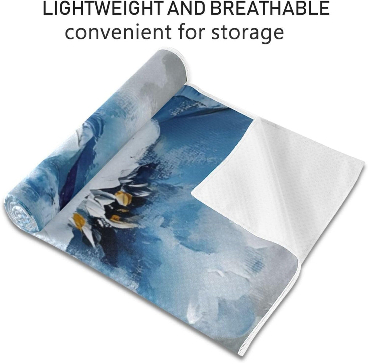 Yoga Towel with Silicone Grip Blue Flowers Oil Painting – Sweat Wicking Non-Slip Microfiber Mat Cover for Hot Yoga Pilates Fitness, Skid Resistant for Home Gym Studio