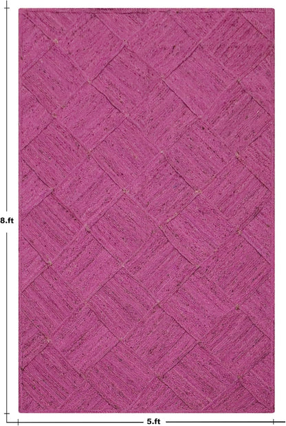 Hand Braided Jute 4 Ft Square Kilim Rug Flatweave Pink Geometric Pattern Jute Sisal Rug, Thick 0.27 Inch Indoor Outdoor Carpet for Kitchen, Bedside, Yoga Mat - Colors B