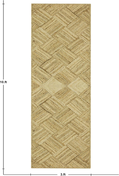 Hand Braided Jute 4 Ft Square Kilim Rug Flatweave Pink Geometric Pattern Jute Sisal Rug, Thick 0.27 Inch Indoor Outdoor Carpet for Kitchen, Bedside, Yoga Mat - Colors B