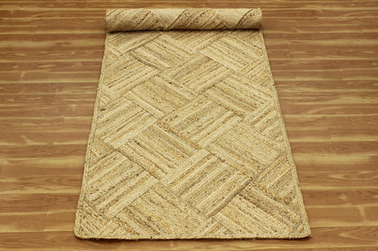 Hand Braided Jute 4 Ft Square Kilim Rug Flatweave Pink Geometric Pattern Jute Sisal Rug, Thick 0.27 Inch Indoor Outdoor Carpet for Kitchen, Bedside, Yoga Mat - Colors B