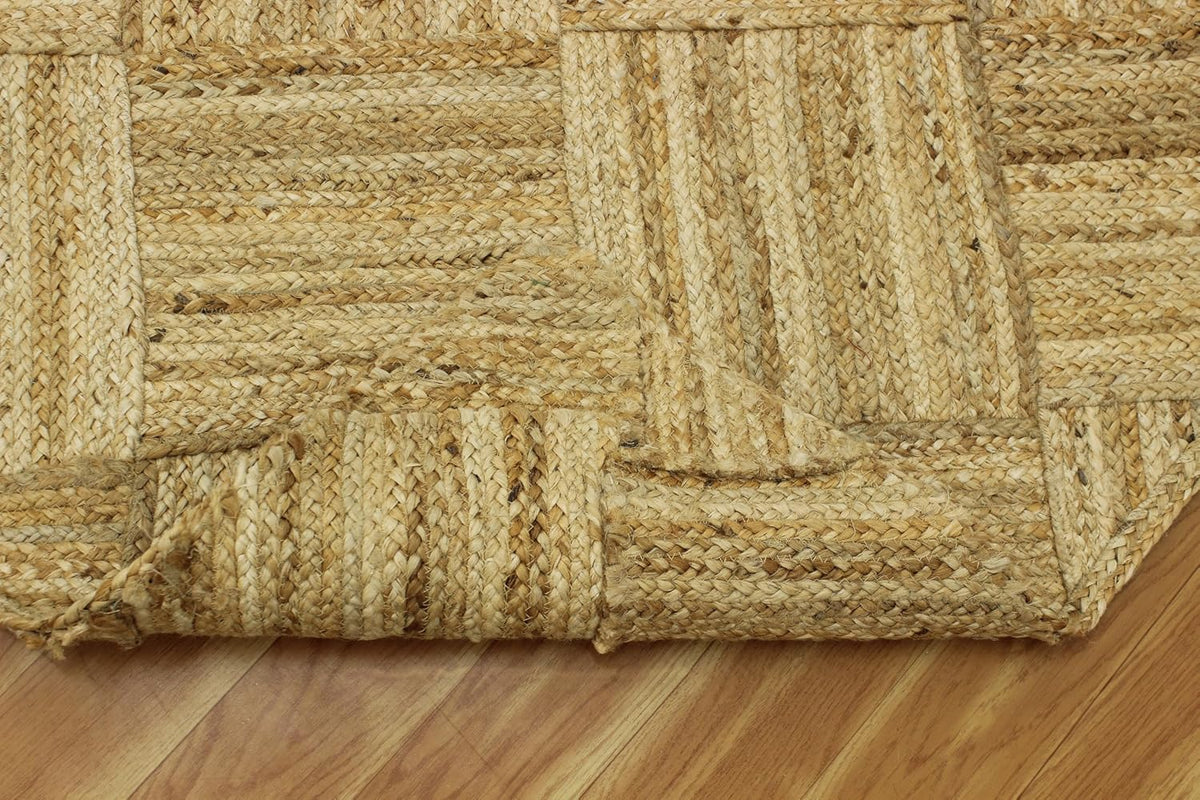 Hand Braided Jute 4 Ft Square Kilim Rug Flatweave Pink Geometric Pattern Jute Sisal Rug, Thick 0.27 Inch Indoor Outdoor Carpet for Kitchen, Bedside, Yoga Mat - Colors B