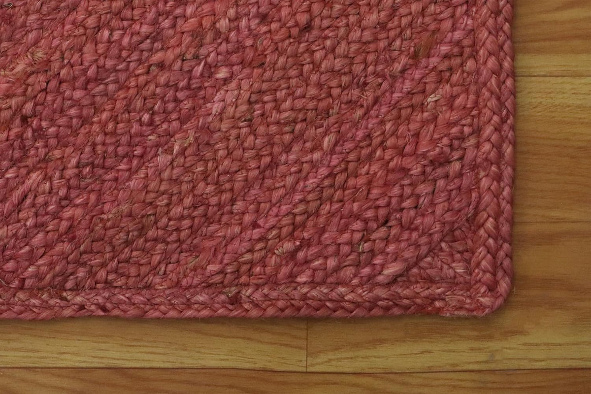 Hand Braided Jute 4 Ft Square Kilim Rug Flatweave Pink Geometric Pattern Jute Sisal Rug, Thick 0.27 Inch Indoor Outdoor Carpet for Kitchen, Bedside, Yoga Mat - Colors B