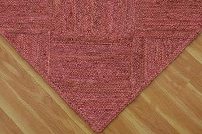 Hand Braided Jute 4 Ft Square Kilim Rug Flatweave Pink Geometric Pattern Jute Sisal Rug, Thick 0.27 Inch Indoor Outdoor Carpet for Kitchen, Bedside, Yoga Mat - Colors B